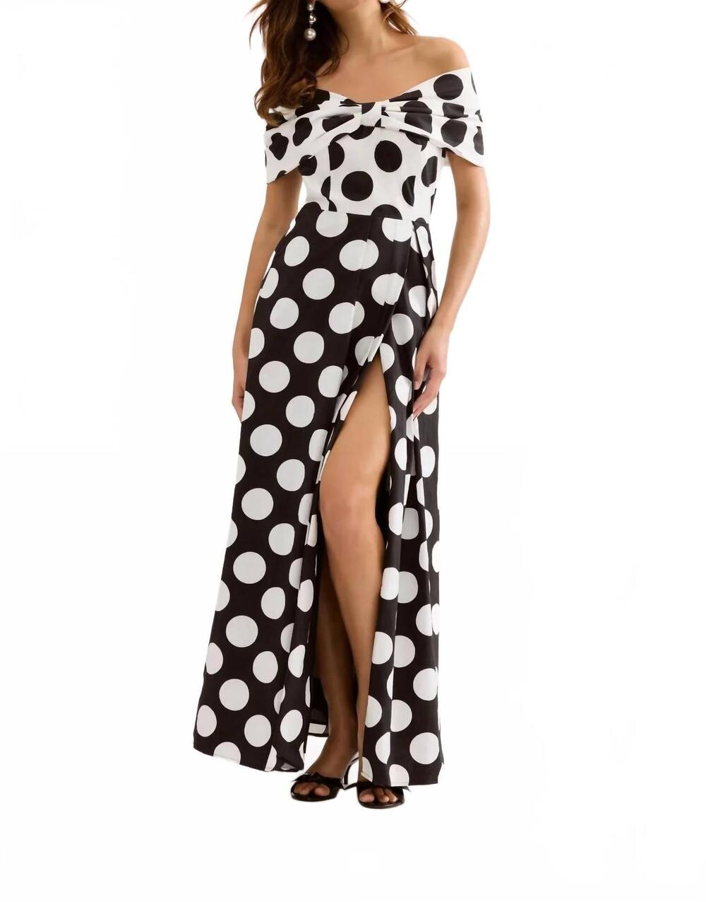 NEW LEO & UGO polka dot off the shoulder dress in black/white